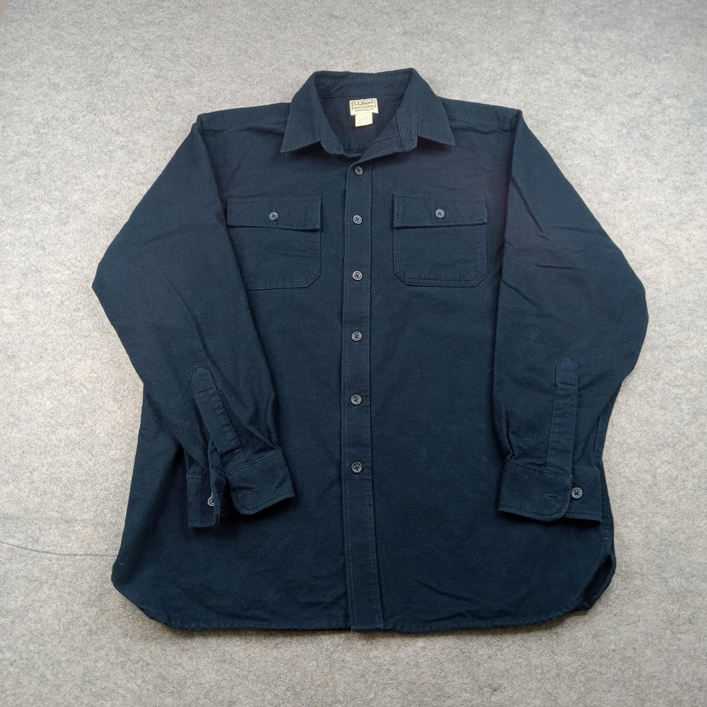 L.L. Bean Shirt Mens Large‎ Blue Solid Flannel Button Front Long Sleeve Casual